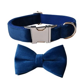 Love Dream Bowtie Dog Collar, Velvet Dog Collars with Detachable Bowtie Metal Buckle, Soft Comfortable Adjustable Bow Tie Collars for Small Medium Large Dogs (Large, Blue)