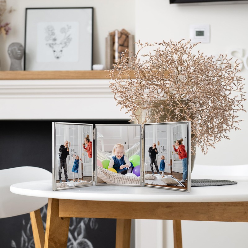 Frametigo Silver Plated Thin Edge Triple Frame Photo Frame -