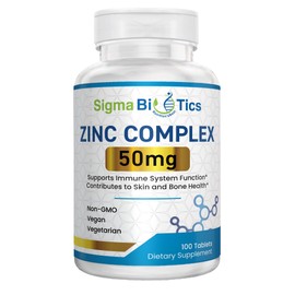Sigma Biotics High-Potency Zinc 50mg Supplement - Supplements for Immune Support & Skin Health - Non-GMO Mineral Supplement with Zinc Oxide & Citrate - 60 Tablets