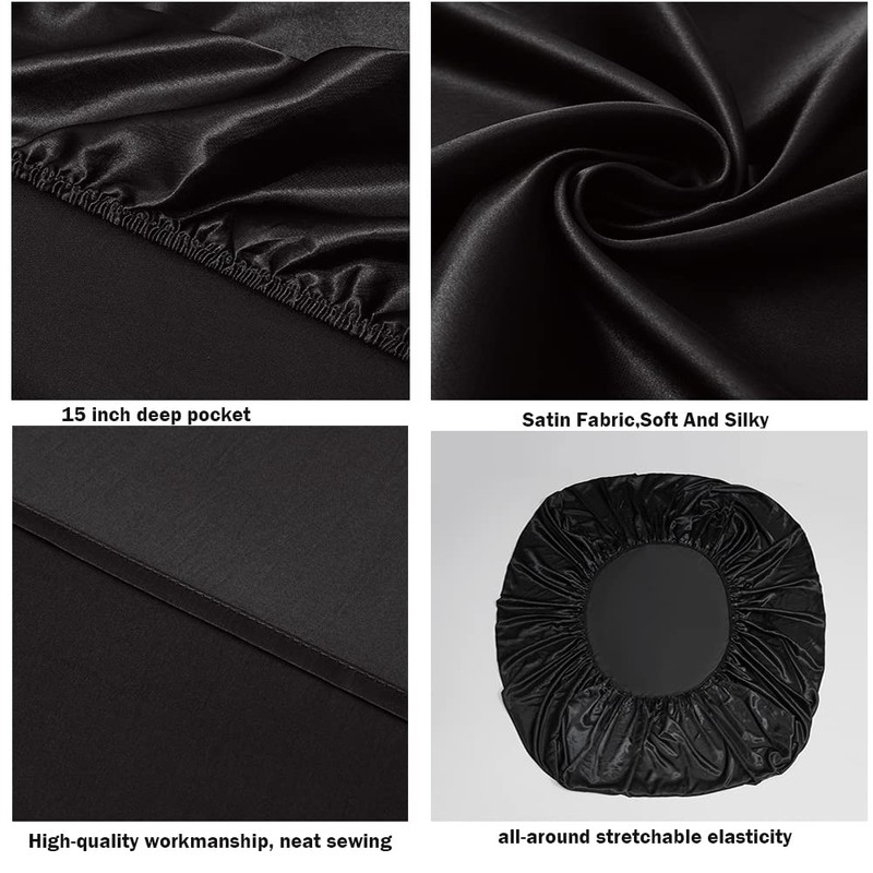 DuShow Fitted Sheet-Deep Pocket Satin Silky Bed Sheet,Breathable Soft and