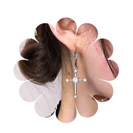 Erimberate Bohemian Crystal Cross Dangle Earrings Silver Cross Earrings Cz Paved Crucifix Drop Earrings Rhinestone Crucifix Hoop Earrings Jewelry for Women