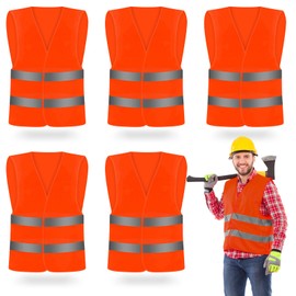 CHGANG 5 Pack Hi Vis Vests for Men Women, High Visibility Reflective Safety Vest, Waistcoats Jacket for Outdoor Running Walking Motor Bicycle Drivers, Orange