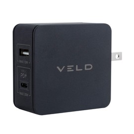 Veld 42W PD Super-Fast 2 Port Travel Charger - inc UK/USA/EU & AUS plugs 1 type C 30w 1 USB A 12w inc protective case ideal for smart phones/tablets