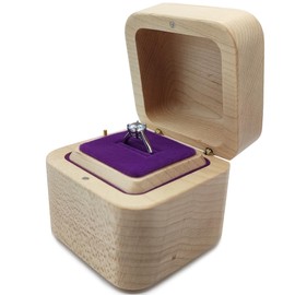 falado Wooden Musical Ring Box, Elegant and Vintage Ring Storage Music Box, Small Ring Music Box for Wedding Ceremony （Maple Wood）