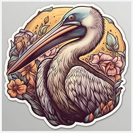 Yoonek Graphics Louisiana Brown Pelican Bird Magnolia Flower Vinyl Decal Sticker for Car, Laptop, Tumbler, More. #008532-6