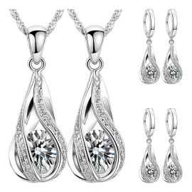 High Monaco - Conjunto De Aretes Y Cadenas, Mxyzv-002, 2pzas, Gotas, Plata
