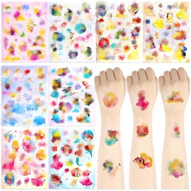 Temporary Tattoos for Kids, 8 Sheets Mixed Fake Tattoos Cartoon Stickers for Party bags Filler Waterproof Kids Tattoos for Girls Party Bag Party Favors for Birthday Party Supplies Decorations