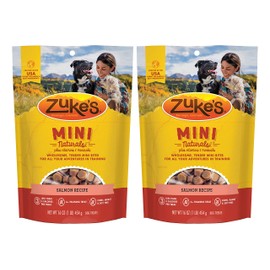 Zuke's Mini Naturals Dog Training Treats, Salmon Recipe, Soft Mini Dog Treats with Vitamins & Minerals, Made for All Breed Sizes (Salmon, 16 Ounce (Pack of 2)