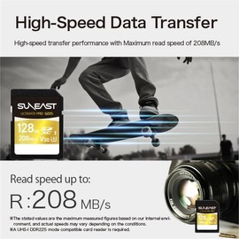 SUNEAST Ultimate Pro SDXC UHS-I V30 Card Maximum Read Speed 208MB/s225 Gold Series 128GB 256GB 512GB U3 V30 C10 A2 RoHS CE FCC VCCI 5 Year Manufacturer Warranty (128, GB)