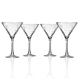 Rolf Glass School of Fish Martini Glass - Set of 4 Stemmed 10 oz. Martini Glasses - Lead-Free Glass - Diamond-Wheel Engraved Cocktail Glasses - Made in the USA
