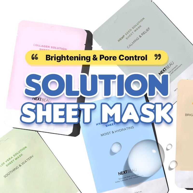 NEXTBEAU Solution Sheet Mask Variety Pack, 10 Count (5 Types