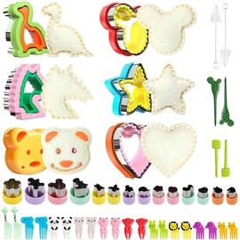 Cortador De Sándwiches, 46 Pcs Cortadores de Sandwich para Niños con Mini Palillos, Cortador de Pan y Verduras para Niños, Mini Molde de Sellos de Frutas y Galletas para Hornear, Bento, Fiesta