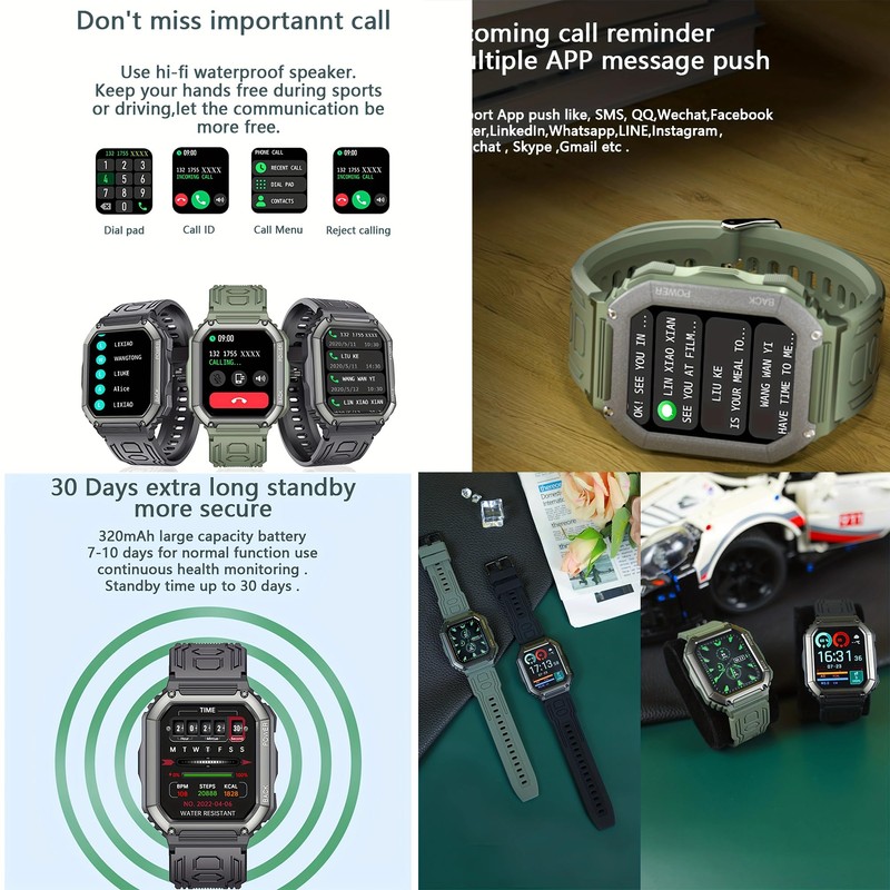 ZPIMY Men's Smart Watch with Bluetooth Call, 1.8 Inch AMOLED