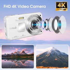 Digital Camera, 4K Autofocus Vlogging Camera with 64GB Card, 2000mAh 64MP Compact Camera, 18X Zoom, Anti-Shake, 2.8" Screen Mini Camera, Kids Beginners, Teens, and Adults (White)