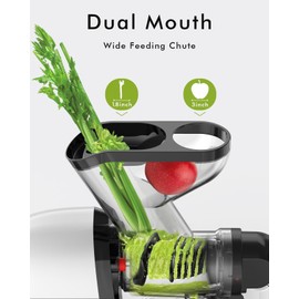SiFENE Slow Masticating Juicer Machine, Dual 3" Wide Mouth, Anti-Clog Function, Wheatgrass, and Fruit Juice Extractor Maker. Easy to Clean & Non-BPA, White