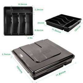 Gikecor Cutlery Organizer with Lid, Silverware Utensil Organizer for Kitchen Countertop, 5 Compartments Flatware Tray Drawer Organizer for Silverware