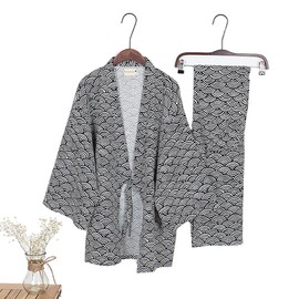 IBLUELOVER Cotton Kimono Bathrobe Suit Casual Short Gown Pajamas Robe Soft Comfortable Japanese Yukata Solid Color Loose Sleepwear with Pocket and Belt for Men Women Bath Spa Nursing 4 Seasons