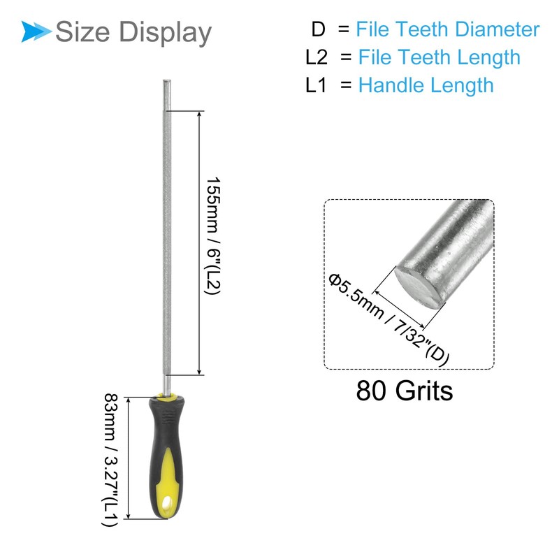 CoCud Diamond Chainsaw File, 7/32"(5.5mm) 80 Grits, High Hardened Round