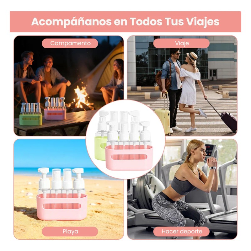 2 Pzs Botellas De Viaje 4 En 1 Portátiles Recargables