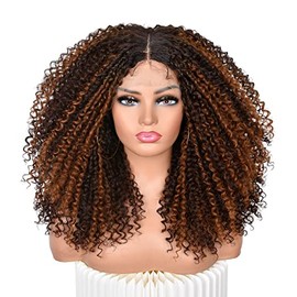 ANNISOUL Curly Lace front Wigs for Black Women Highlight Ombre Curly lace front Wig Synthetic Hair Pre Plucked 13x4x1HD Long Glueless Curly Afro Wig Black and Brown Synthetic Lace Frontal Wig