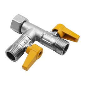 POFET T Distributor 1/2 Inch Made Of Brass With 2 Rotary Switches, 3-Way Changeover Valves Brass, Seals For Double Washbasin