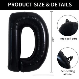 TONIFUL Large Black Letter D Balloons 40 Inch Helium Balloons,Foil Mylar Big Balloons for Birthday Party Anniversary Supplies Decorations Graduation Ceremony Photo Shoot