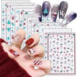 Christmas Nail Art Sticker Laser Silver 3D Self-Adhesive Nail Decals Art Design Holographic Santa Claus Elk Snowman Nail Art Sticker Decoration for Women Manicure Tips Acrylic Nails DIY Nails Supplies