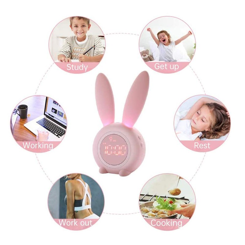 TopYart Alarm Clock, Digital Table Clock, Cute Rabbit Alarm, Vibration/Sound