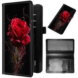 GFRGTFHYT Checkbook Cover for Women & Men PU Leather Checkbook Covers for Personal Checkbook Slim Check Book Credit Card Holder Holder Wallet with RFID Blocking for Duplicate Checks,Red Rose Water