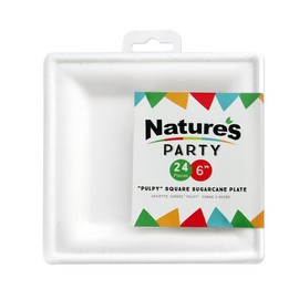 Nature's Party Square Sugarcane Square Plate, 6.2" Length x 6.2" Width, White (Pack of 576)