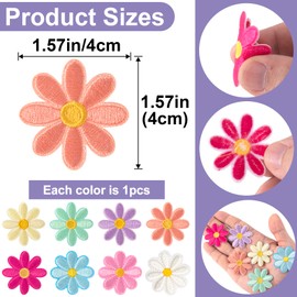 PAGOW 8 Pcs Flower Iron on Patches, Cute Daisy Flower Applique Patch, Sew On Embroidered Applique Sewing Patches for Bags, Jackets, Jeans, Clothes DIY Patches, 1.57x1.57inch (W*H), 8 Light Colors