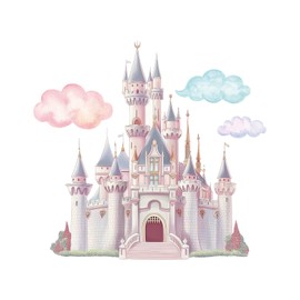 PLIGREAT Princess Castle Wall Decals, Watercolor Cloud Fairy Castle Wall Sticker, Large Vinyl Removable Peel and Stick Wall Decal for Girls Bedroom Nursery Living Room Home Indoor Wall Art Decoration
