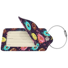 Set of 2 Luggage Tag for Suitcases ,Waterproof Leather Privacy Cover with Address Labels ,Stainless Steel Loop,for Travel Baggage Bag Suitcase Lunch Box,Travel Accessories Tags (Doughnut)