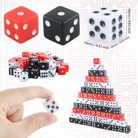 Cotiny 180 Pcs 16mm Dice Bulk Acrylic 6 Sided Dice Bulk Black White Red Square Corner Dices for Casino Theme Board Game Vegas Casino Birthday Party Supplies, 3 Colors
