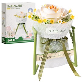 ROBOTIME 3D Flower Puzzle Model Kits for Adults to Build Floral Sets Bouquet Decoration Birthday Gifts for Women Craft Home Display with Stand, Camellia, AF011