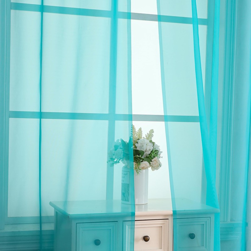 OVZME Turquoise Sheer Curtains 2 Panel Sets 84" Inch Length