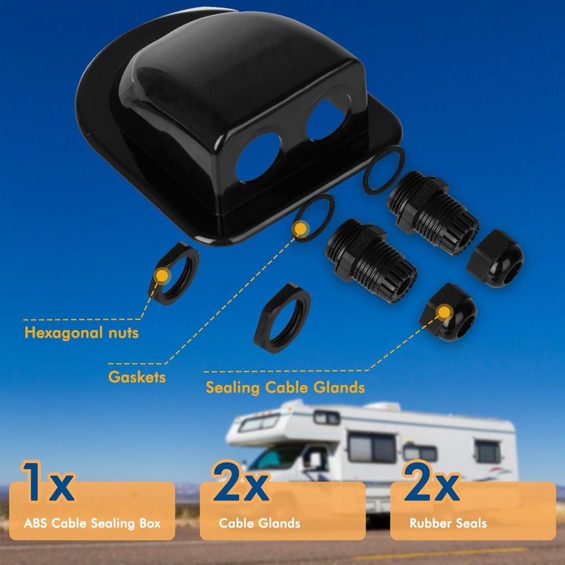 2 Pack of IP68 Waterproof Solar Cable Entry Gland by
