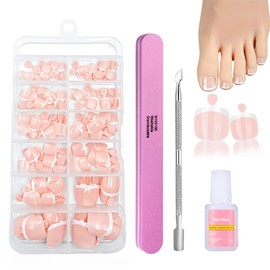 French Fake Toe Nails Set, Press on Nails for Toe, 120Pcs Complexion Square False Toenails Short, French Tip Toe Nails with Glue, Full Cover Stick on Toenails for Women Girls Daily Nail Art