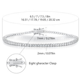 Gemsme 2.0MM Tennis Bracelet for Women Men，White Gold Plated Round 2mm Cubic Zirconia Tennis Bracelet 6.5 Inch