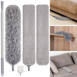 Feather Duster Set (4 Pieces), 30-100 inch Retractable Gap Dust Cleaner and Feather Duster, Microfiber Duster Can be Used for Cleaning Ceilings, Furniture Refrigerators and Under Sofas