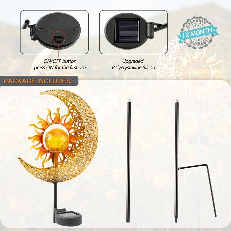 LICKLIP Garden Solar Lights Outdoor Decorative, Sun & Moon Crackle