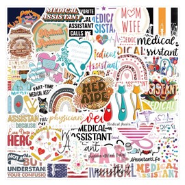 55Pcs Medical Assistant Stickers, Waterproof Vinyl Stickers for Medical Assistants, Teens, Aduts - Funny Medical Stickers Decals for Laptop Water Bottles (Assistant)