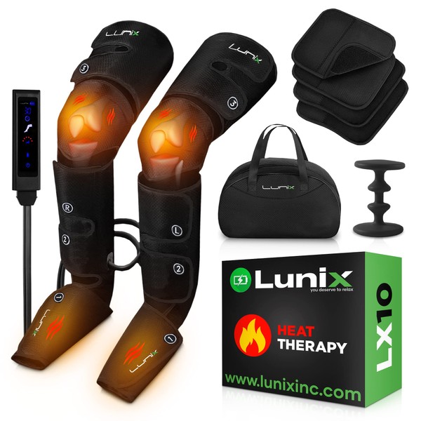 Lunix LX10 Foot, Calf, Leg Air Compression Massager Machine, Cordless and Rechargeable Thigh and Knee Boots Device with Heat for Circulation and Recovery, Legs Pain Relief, Black