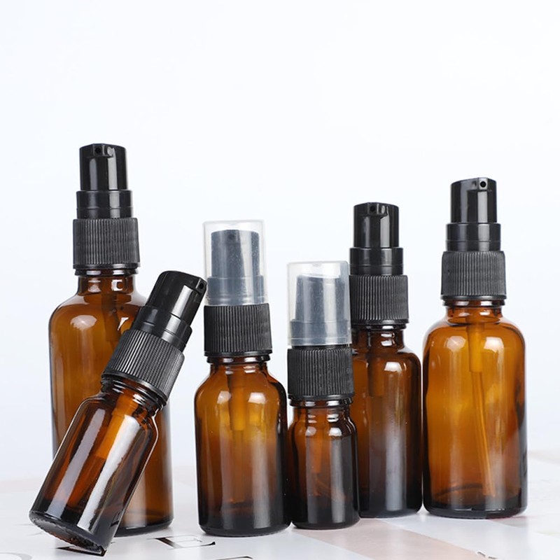 6Pcs 30ml/1oz Empty Brown Glass Lotion Pump Bottles with Black