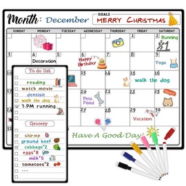 Magnetic Dry Erase Refrigerator Calendar with Markers - 15" x 11" Monthly Fridge Calendar and Today List, Fridge Whiteboard with Back Magnet - Colour: Black