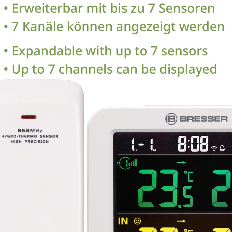 Bresser WiFi Smart Home 7-Channel Tuya Wireless Thermometer Hygrometer with