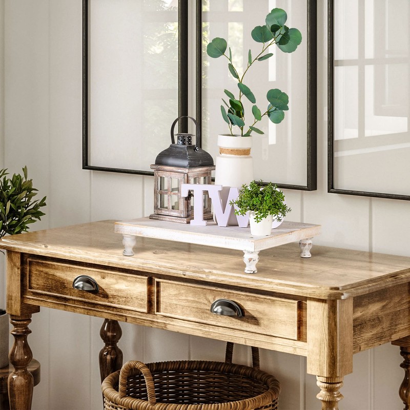 Hanobe Wooden Riser Decorative Tray: Farmhouse Wood Pedestal Display Stand