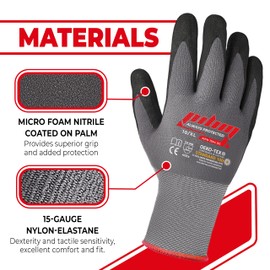 Pilim Microfoam Nitrile Safety Work Gloves - 3/6/12 pairs Heavy Duty Grip Gloves for Construction, Gardening, and Mechanics