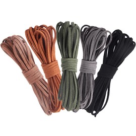 KDSSYFT Suede Leather Cord, Set of 5, 16.4 ft (5 m), 5 Colors, Perfect for Making Accessories, Suede Style, Leather Craft Cord, Colorful, Crafts, DIY Materials (Synthetic Leather)