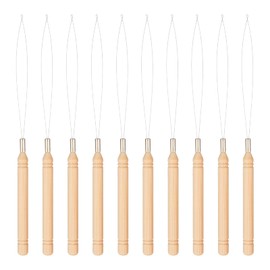 QFGasre 10 Pcs Hair Extension Loops Needle Threader Wire Pulling Hook Tool and Bead Device Tool Micro Link Tool Loops Threader for Silicone Link Rings Beads and Hair or Feathers Extensions